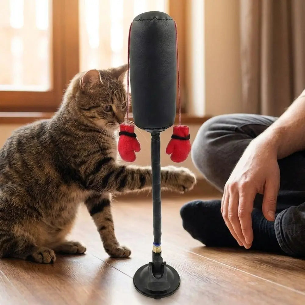 Juguete de Boxeo con Ventosa para Gatos – Enriquecimiento Felino – Nylon/Cuero – 35cm