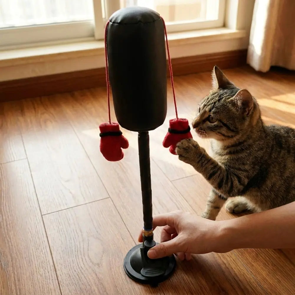 Juguete de Boxeo con Ventosa para Gatos – Enriquecimiento Felino – Nylon/Cuero – 35cm