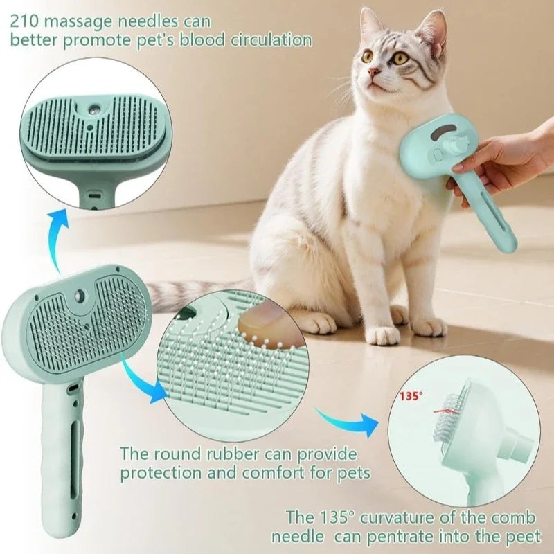 Cepillo de Vapor Eléctrico para Perros y Gatos – Antiestático y Masajeador – Recargable – Rosa/Verde