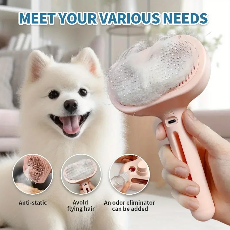 Cepillo de Vapor Eléctrico para Perros y Gatos – Antiestático y Masajeador – Recargable – Rosa/Verde