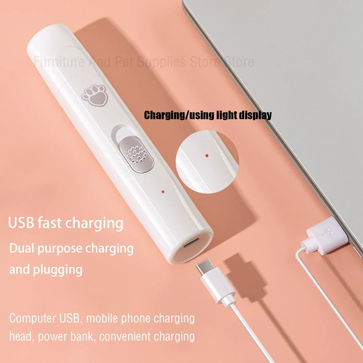 Lima Eléctrica para Uñas de Perros y Gatos – 2 Velocidades – Recargable USB – Blanca/Verde