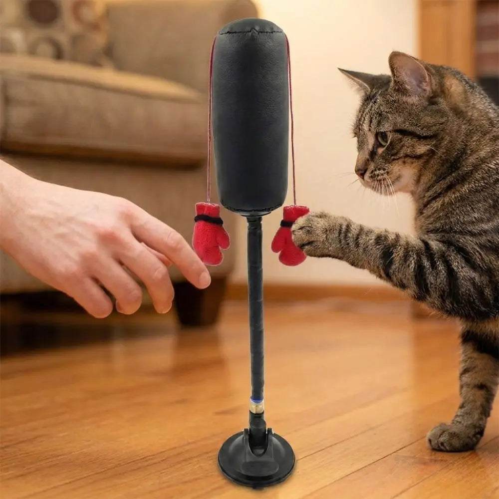 Juguete de Boxeo con Ventosa para Gatos – Enriquecimiento Felino – Nylon/Cuero – 35cm