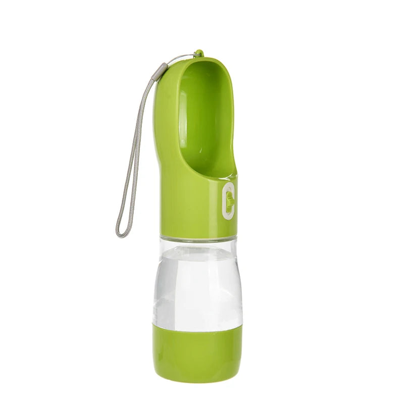 Botella de Agua Portátil 2 en 1 con Comedero para Perros – 258ml – Plástico – Verde/Gris/Rosa