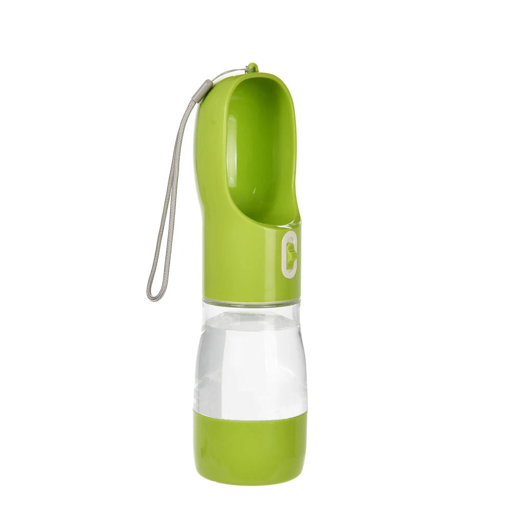 Botella de Agua Portátil 2 en 1 con Comedero para Perros – 258ml – Plástico – Verde/Gris/Rosa