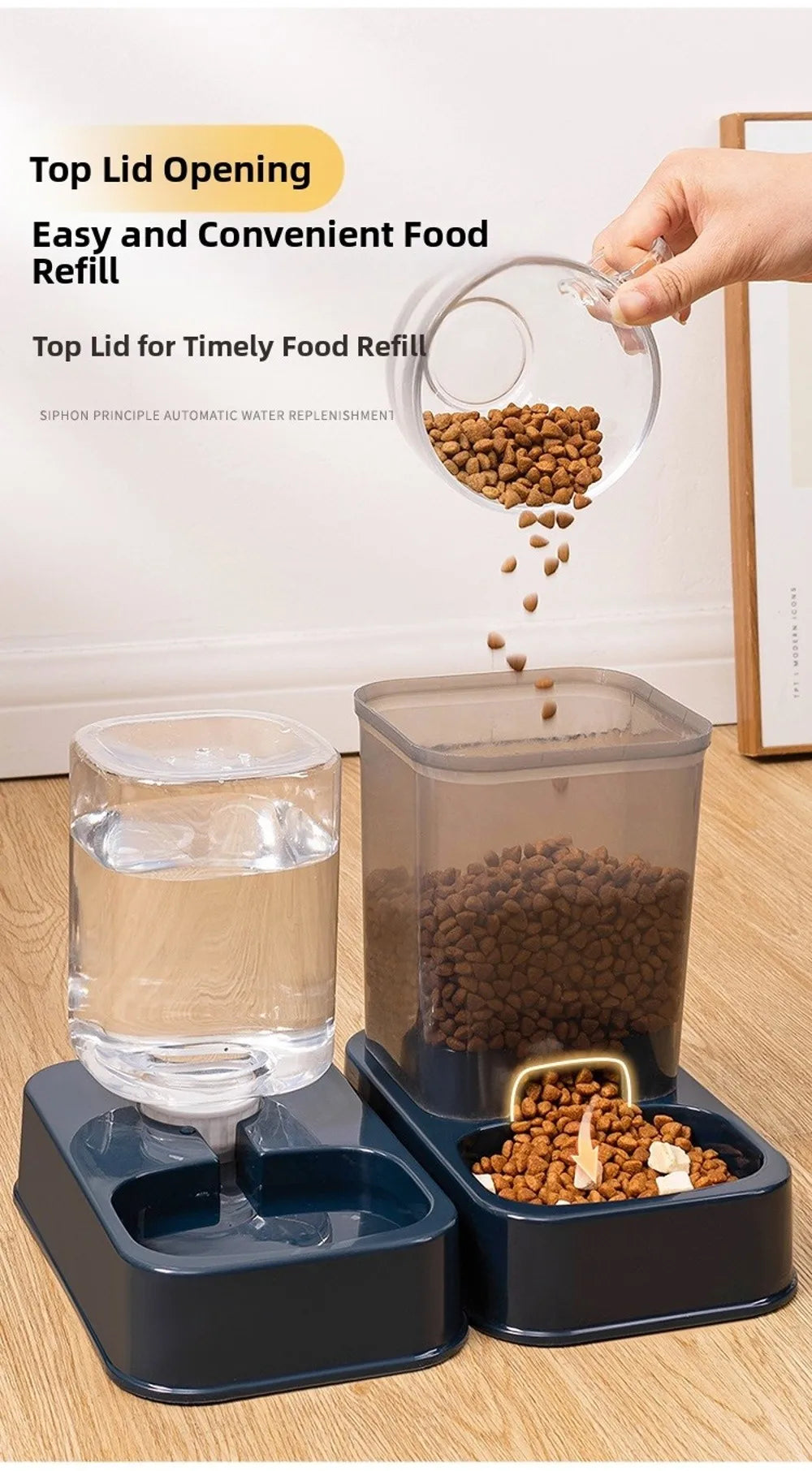 Comedero Automático con Dispensador de Agua para Mascotas – 1.5L Comida / 1.2L Agua – PP+PE