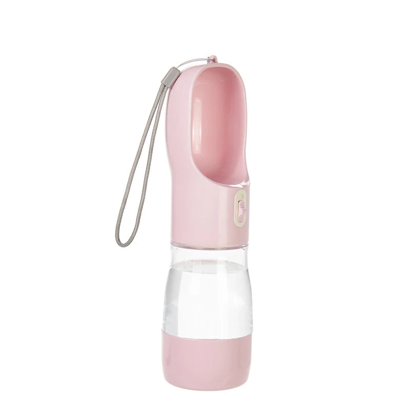 Botella de Agua Portátil 2 en 1 con Comedero para Perros – 258ml – Plástico – Verde/Gris/Rosa