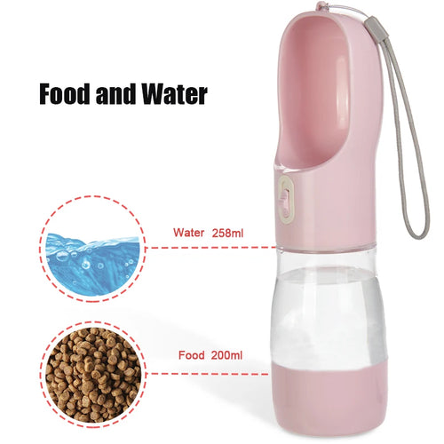 Botella de Agua Portátil 2 en 1 con Comedero para Perros – 258ml – Plástico – Verde/Gris/Rosa