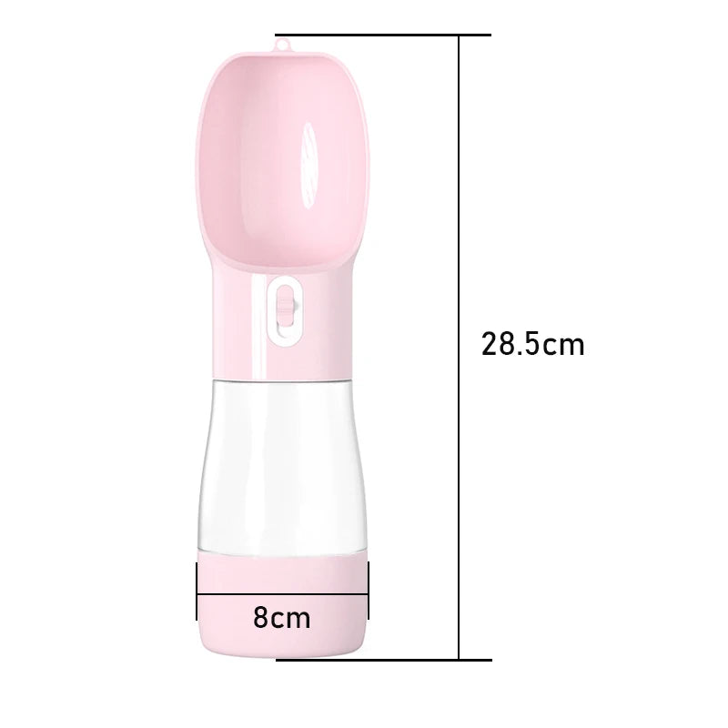 Botella de Agua Portátil 2 en 1 con Comedero para Perros – 258ml – Plástico – Verde/Gris/Rosa