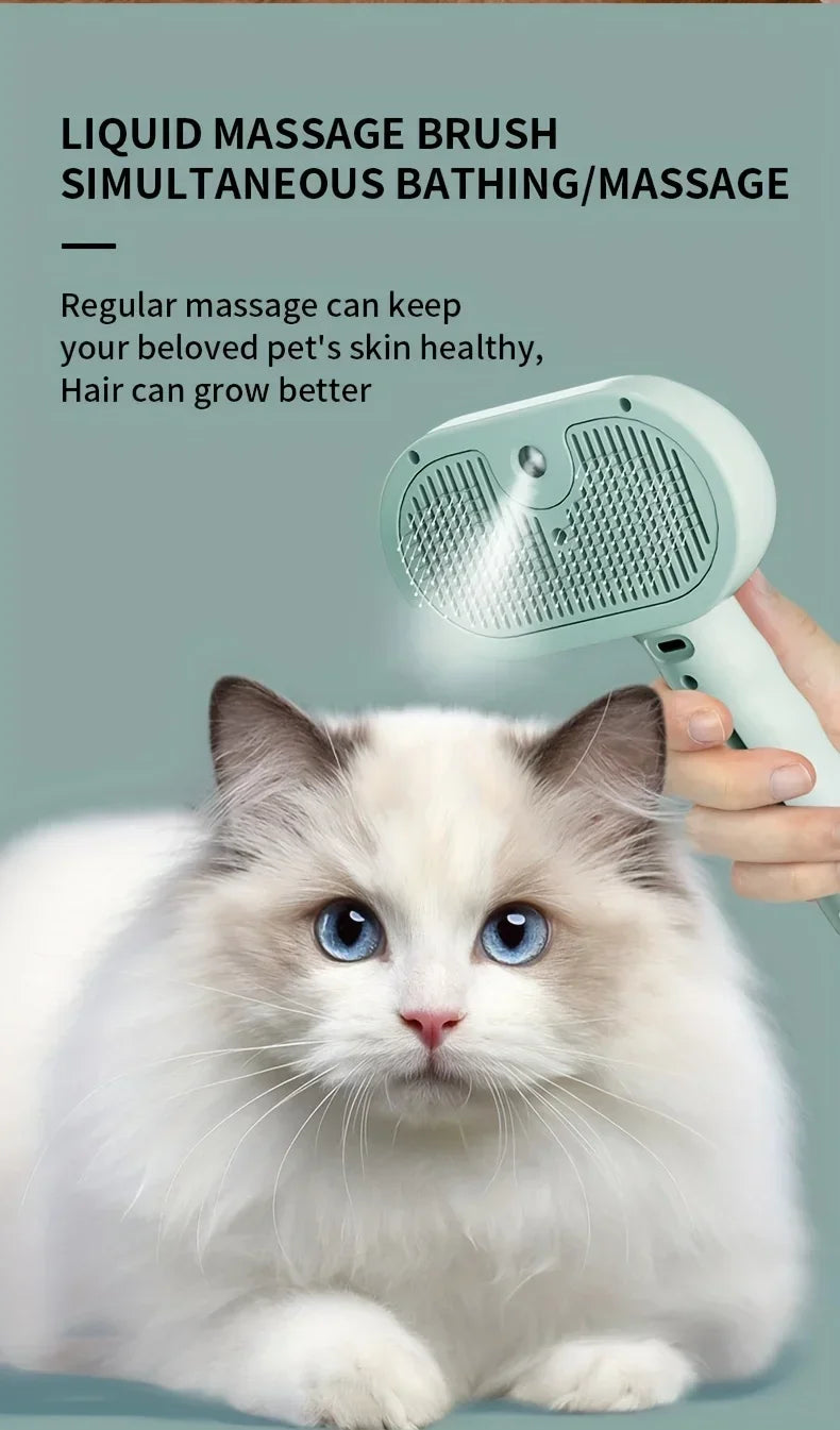 Cepillo de Vapor Eléctrico para Perros y Gatos – Antiestático y Masajeador – Recargable – Rosa/Verde