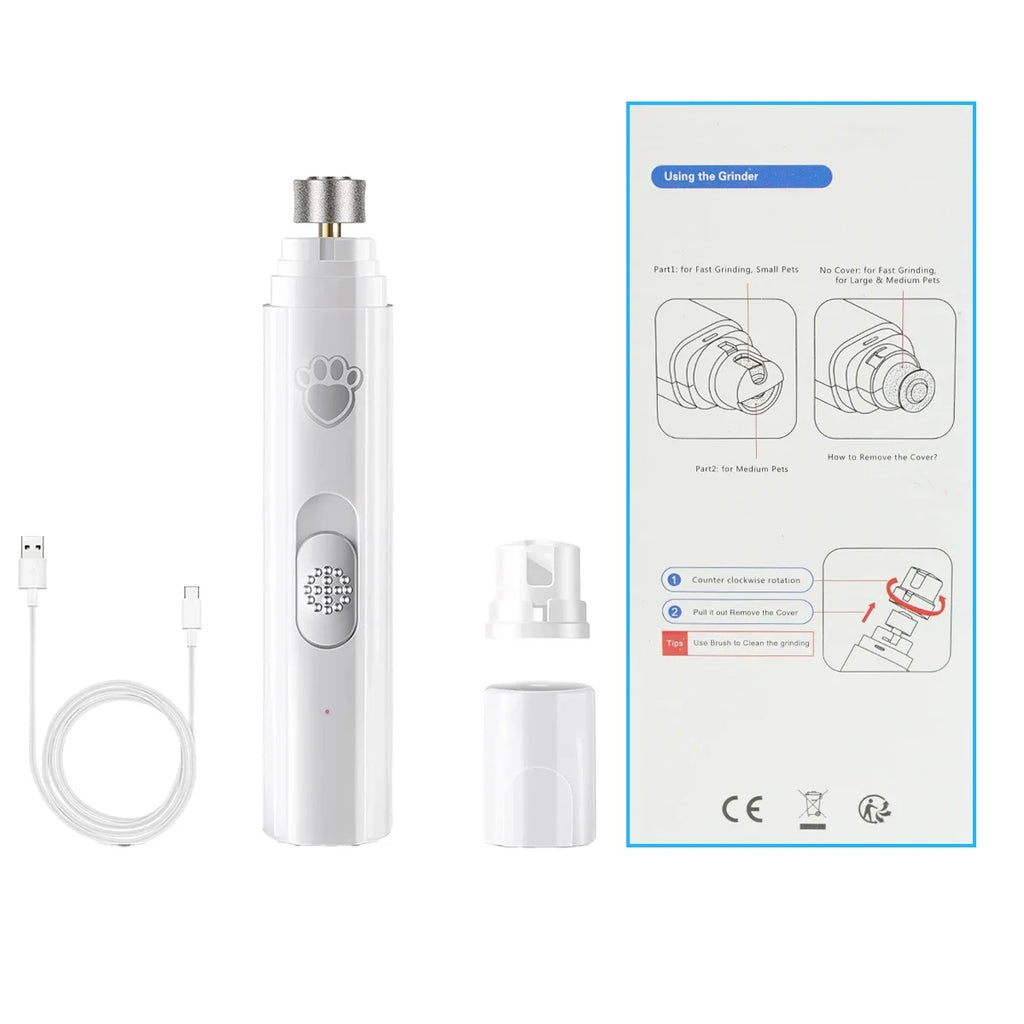 Lima Eléctrica para Uñas de Perros y Gatos – 2 Velocidades – Recargable USB – Blanca/Verde