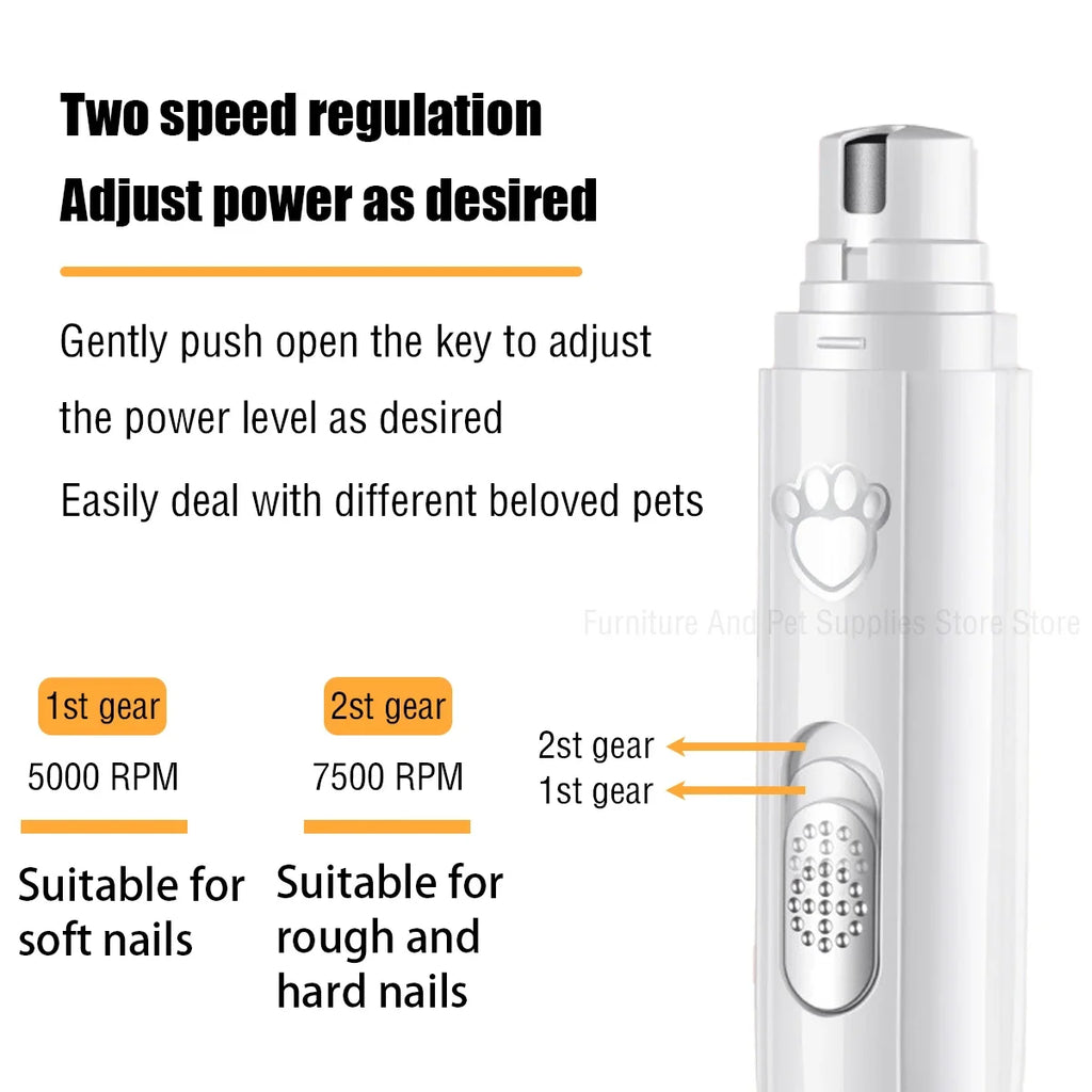 Lima Eléctrica para Uñas de Perros y Gatos – 2 Velocidades – Recargable USB – Blanca/Verde