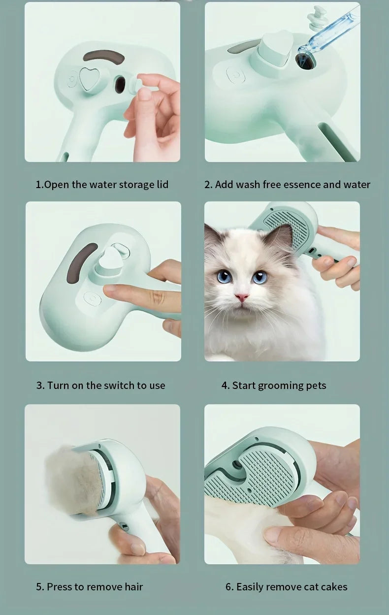 Cepillo de Vapor Eléctrico para Perros y Gatos – Antiestático y Masajeador – Recargable – Rosa/Verde