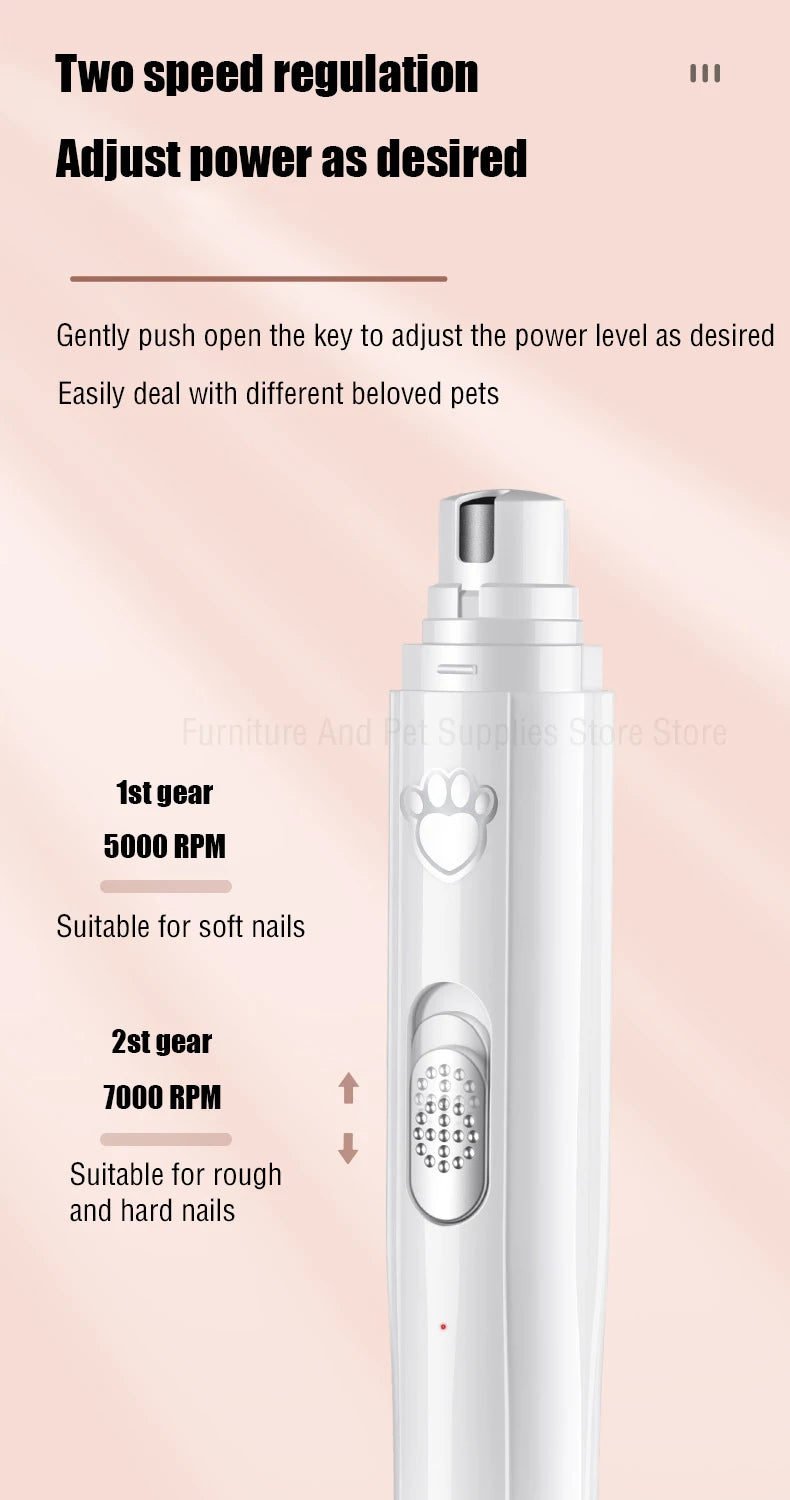 Lima Eléctrica para Uñas de Perros y Gatos – 2 Velocidades – Recargable USB – Blanca/Verde