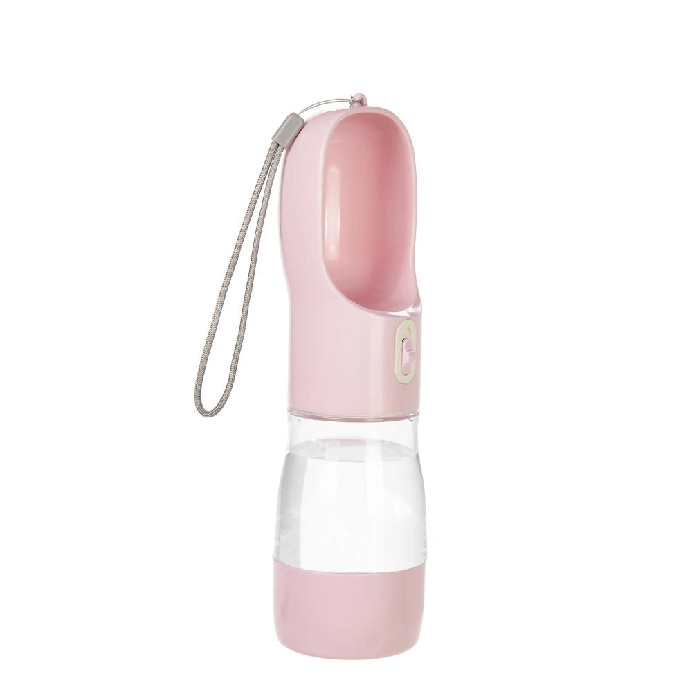Botella de Agua Portátil 2 en 1 con Comedero para Perros – 258ml – Plástico – Verde/Gris/Rosa