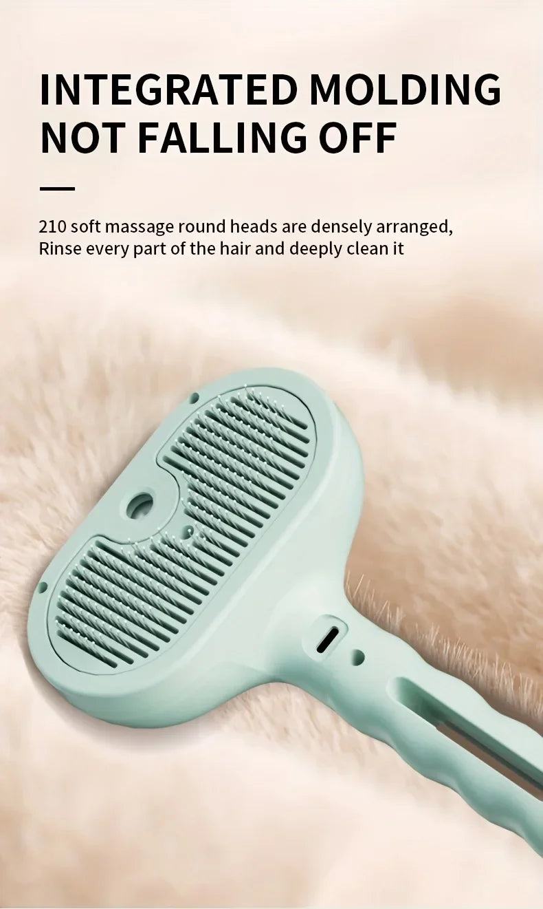Cepillo de Vapor Eléctrico para Perros y Gatos – Antiestático y Masajeador – Recargable – Rosa/Verde