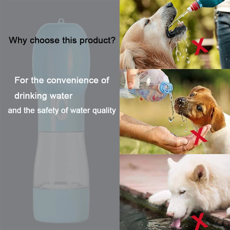 Botella de Agua Portátil 2 en 1 con Comedero para Perros – 258ml – Plástico – Verde/Gris/Rosa
