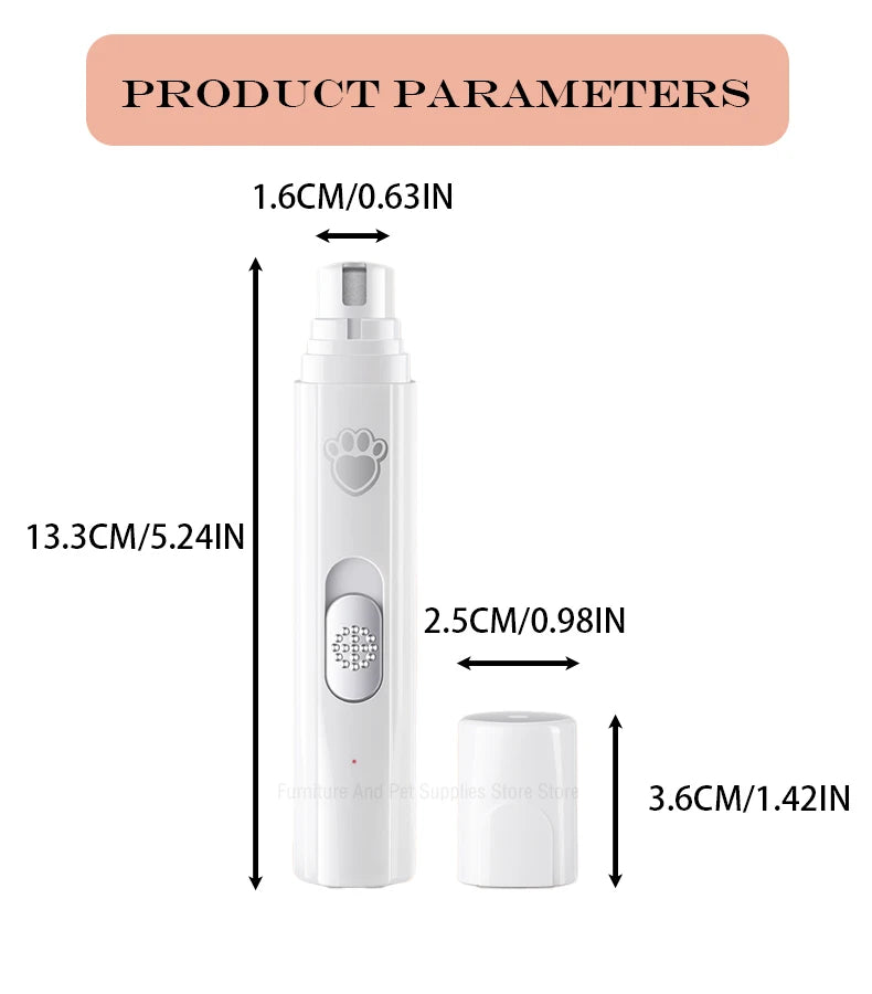 Lima Eléctrica para Uñas de Perros y Gatos – 2 Velocidades – Recargable USB – Blanca/Verde