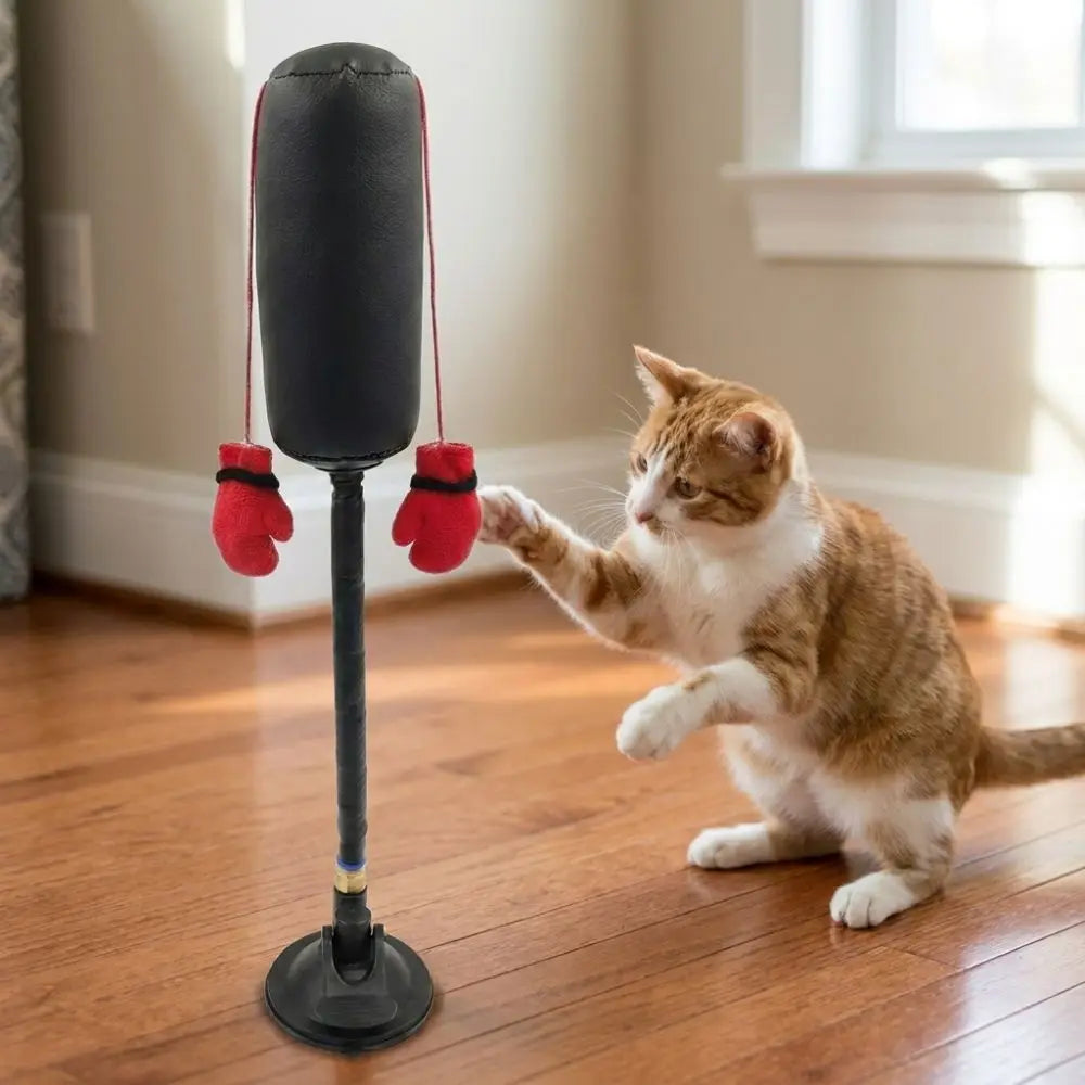 Juguete de Boxeo con Ventosa para Gatos – Enriquecimiento Felino – Nylon/Cuero – 35cm
